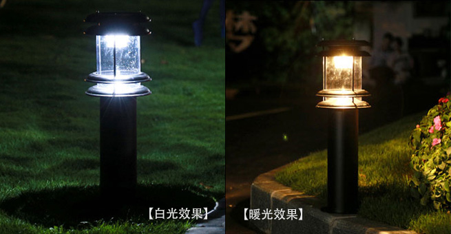 (QDTYN-CP003)60cm現(xiàn)代簡約花園太陽能草坪燈白光和暖光對比圖片