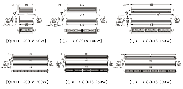 (QDLED-GC018)倉(cāng)庫(kù)吊裝條形模組LED工廠燈/LED工礦燈規(guī)格尺寸圖